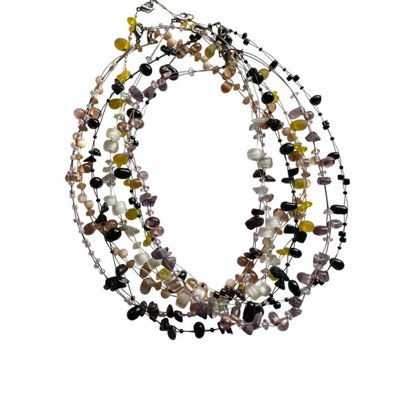 Choker Necklace Lot of 7 Floating Stones Beaded Chip Cord Double Strand 18" - Picture 5 of 16